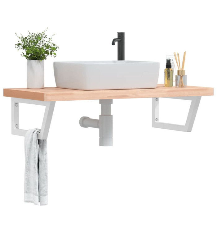 Étagère de vasque murale acier et bois massif de hêtre | Mobilier & Déco