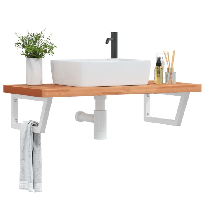 Étagère de vasque murale acier et bois massif de hêtre | Mobilier & Déco