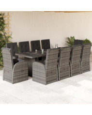 Ensemble à manger de jardin 11pcs avec coussins gris poly rotin | Mobilier & Déco