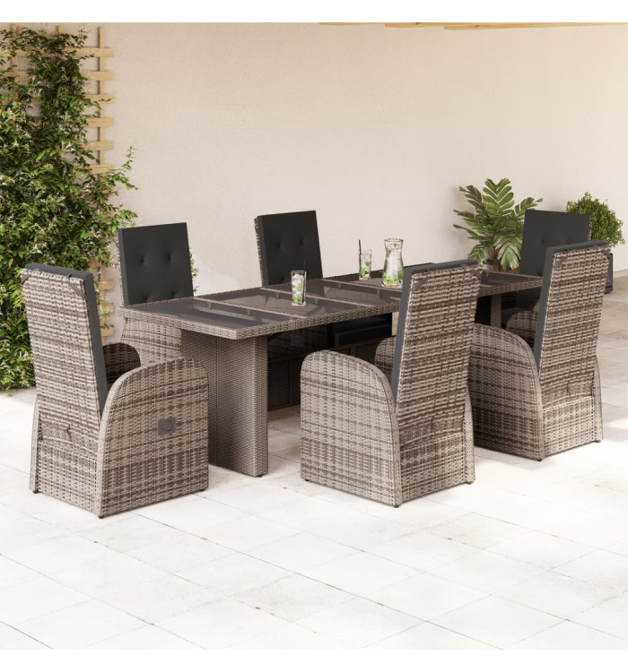 Ensemble à manger de jardin et coussins 7 pcs gris rotin | Mobilier & Déco