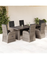 Ensemble à manger de jardin et coussins 7 pcs gris rotin | Mobilier & Déco