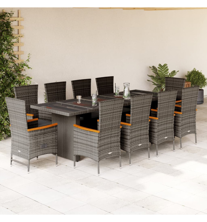 Ensemble à manger de jardin 11pcs avec coussins gris poly rotin | Mobilier & Déco