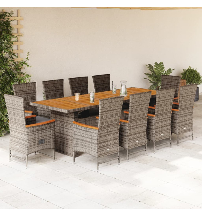 Ensemble à manger de jardin 11pcs avec coussins gris poly rotin | Mobilier & Déco