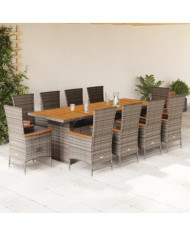Ensemble à manger de jardin 11pcs avec coussins gris poly rotin | Mobilier & Déco