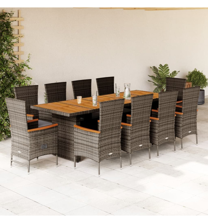 Ensemble à manger de jardin 11pcs avec coussins gris poly rotin | Mobilier & Déco