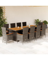 Ensemble à manger de jardin 11pcs avec coussins gris poly rotin | Mobilier & Déco