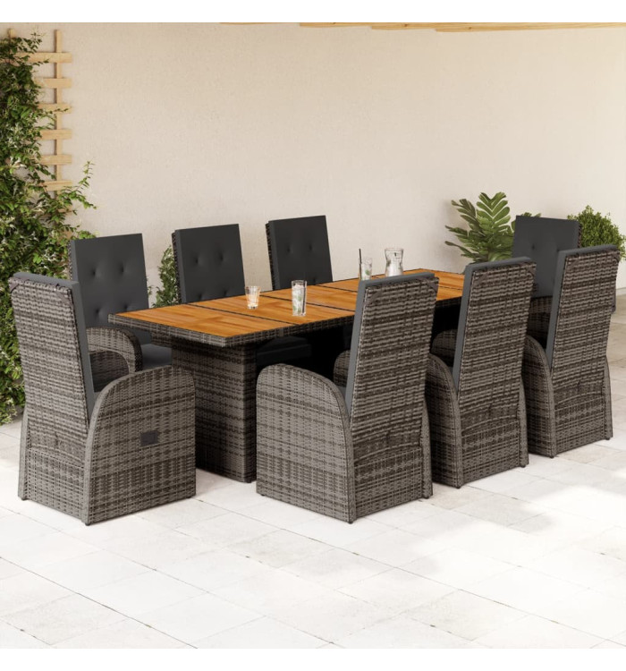 Ensemble à manger de jardin 9 pcs coussins gris résine tressée | Mobilier & Déco
