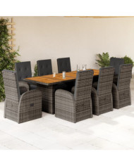 Ensemble à manger de jardin 9 pcs coussins gris résine tressée | Mobilier & Déco