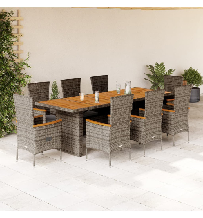 Ensemble à manger de jardin 9 pcs coussins gris résine tressée | Mobilier & Déco