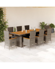 Ensemble à manger de jardin 9 pcs coussins gris résine tressée | Mobilier & Déco