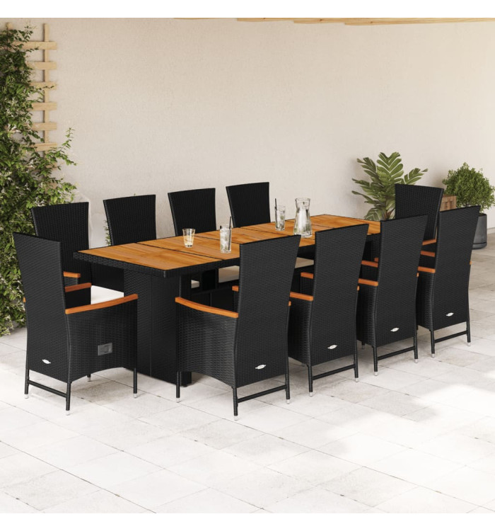 Ensemble à manger de jardin 11 pcs coussins noir résine tressée | Mobilier & Déco