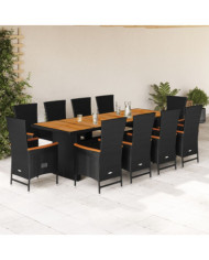 Ensemble à manger de jardin 11 pcs coussins noir résine tressée | Mobilier & Déco