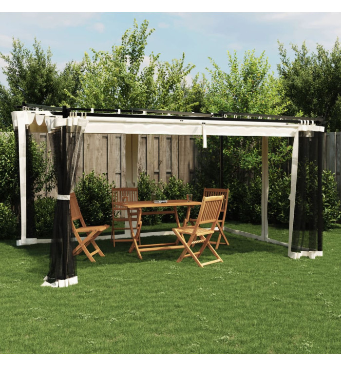 Tonnelle avec parois en filet crème 4x3 m acier | Mobilier & Déco