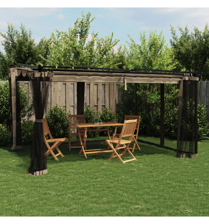 Tonnelle avec parois en filet taupe 4x3 m acier | Mobilier & Déco