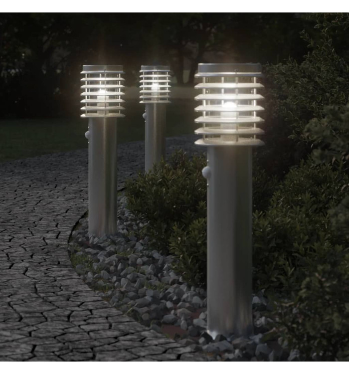Lampadaires d'extérieur avec capteurs 3 pcs acier inoxydable | Mobilier & Déco