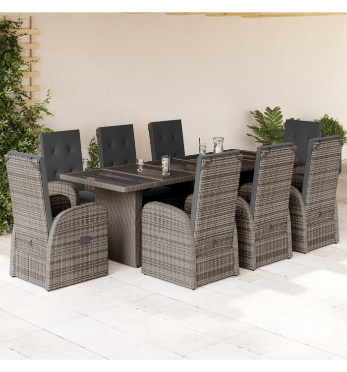 Ensemble à manger de jardin 9 pcs coussins gris résine tressée | Mobilier & Déco