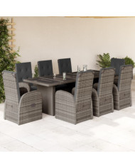 Ensemble à manger de jardin 9 pcs coussins gris résine tressée | Mobilier & Déco