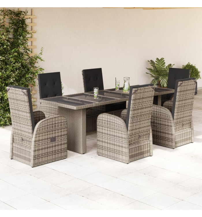 Ensemble à manger de jardin et coussins 7 pcs gris rotin | Mobilier & Déco