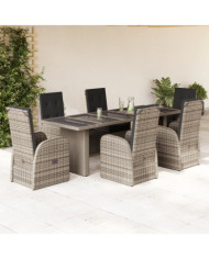 Ensemble à manger de jardin et coussins 7 pcs gris rotin | Mobilier & Déco
