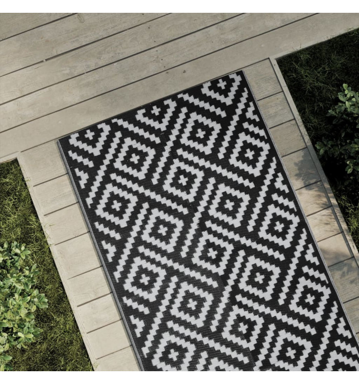 Tapis d'extérieur ARAKIL blanc et noir 80 x 250 cm PP | Mobilier & Déco