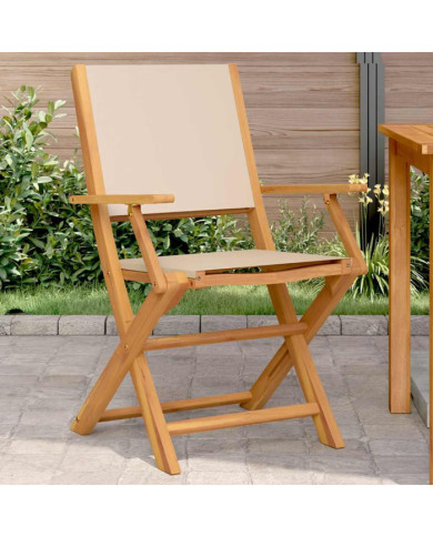 Chaises de jardin lot de 2 beige bois d'acacia massif et tissu | Mobilier & Déco