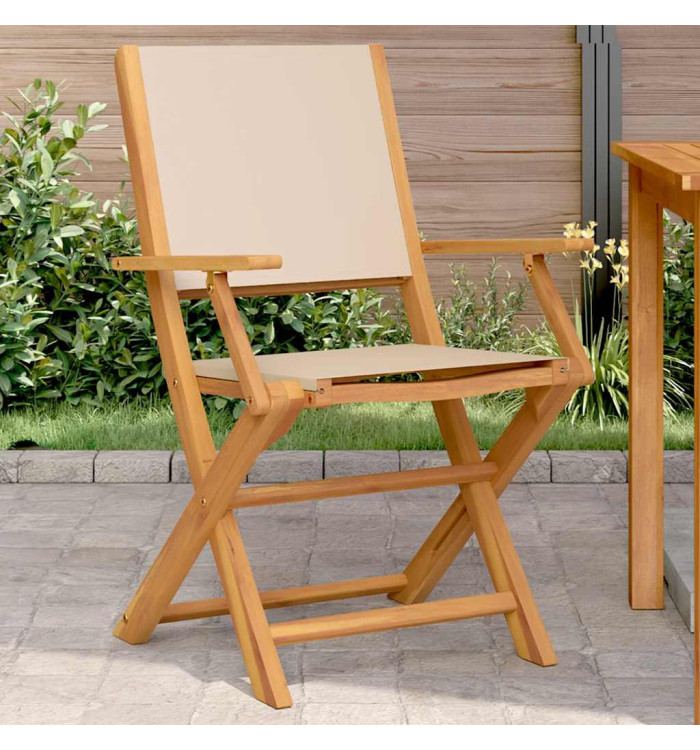Chaises de jardin lot de 2 beige bois d'acacia massif et tissu | Mobilier & Déco