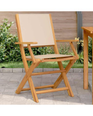 Chaises de jardin lot de 2 beige bois d'acacia massif et tissu | Mobilier & Déco