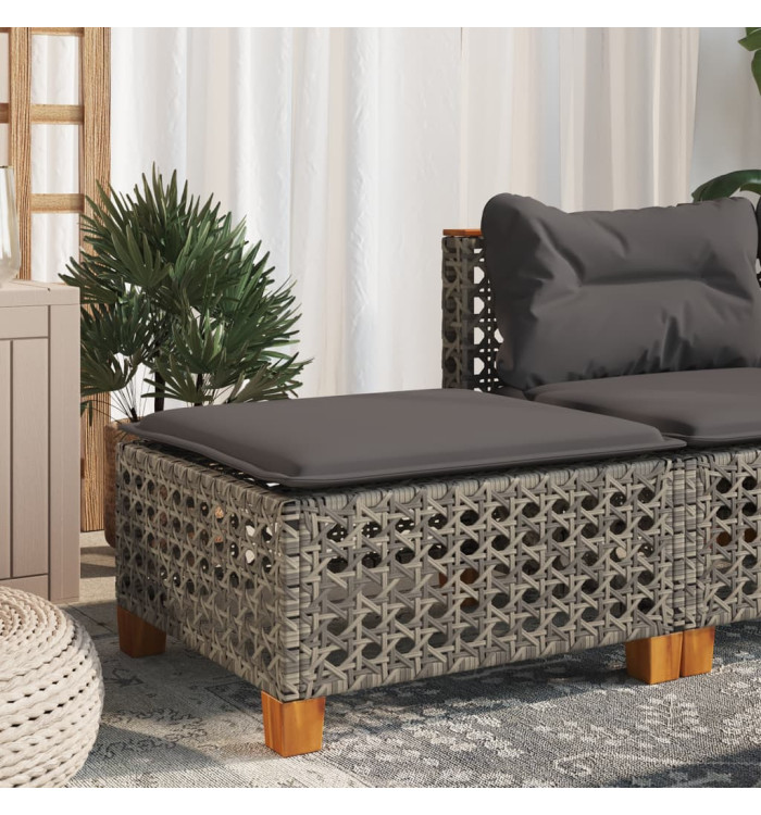 Tabouret de jardin et coussin gris 63,5x56x32 cm résine tressée | Mobilier & Déco