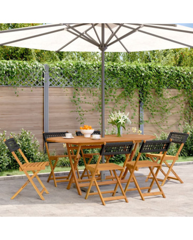 Chaises de jardin pliantes lot de 6 noir poly rotin bois massif | Mobilier & Déco