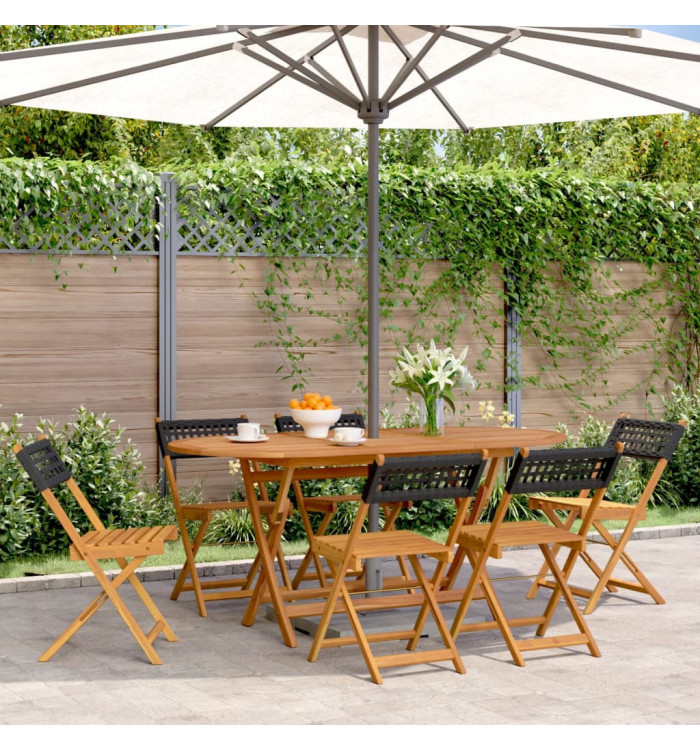 Chaises de jardin pliantes lot de 6 noir poly rotin bois massif | Mobilier & Déco