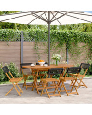 Chaises de jardin pliantes lot de 6 noir poly rotin bois massif | Mobilier & Déco
