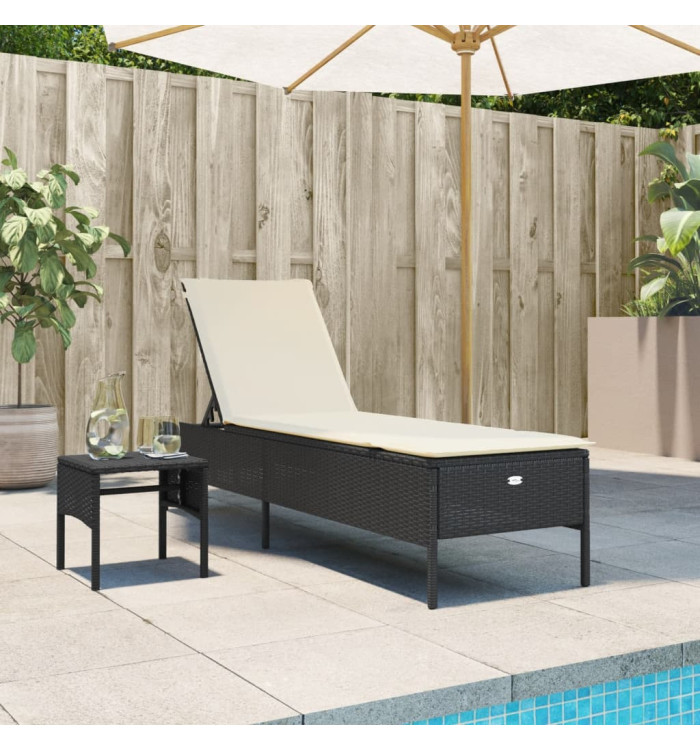 Chaise longue avec table et coussin noir résine tressée | Mobilier & Déco