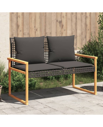 Banc de jardin avec coussin noir résine tressée et acacia | Mobilier & Déco