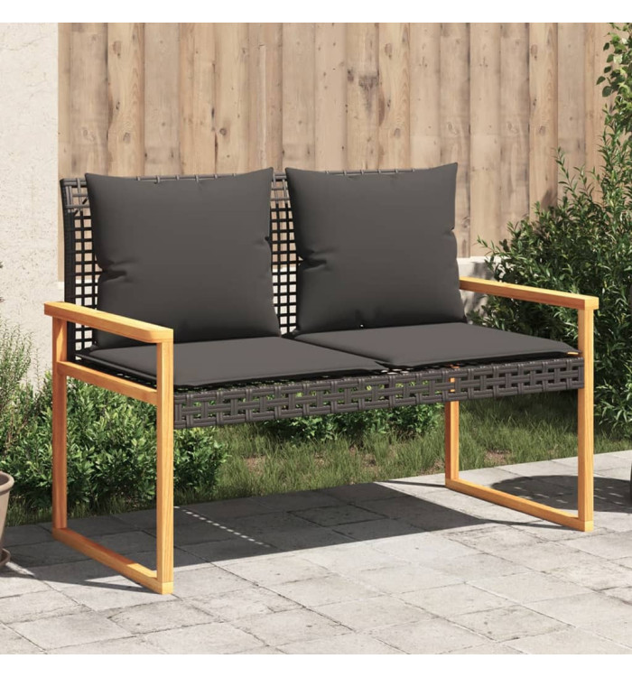 Banc de jardin avec coussin noir résine tressée et acacia | Mobilier & Déco