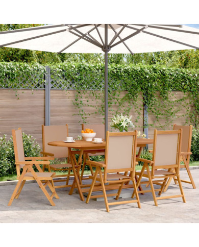 Chaises inclinables de jardin lot de 6 taupe tissu bois massif | Mobilier & Déco