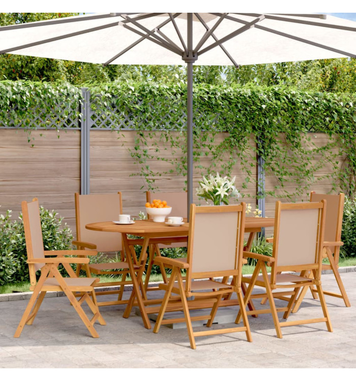 Chaises inclinables de jardin lot de 6 taupe tissu bois massif | Mobilier & Déco
