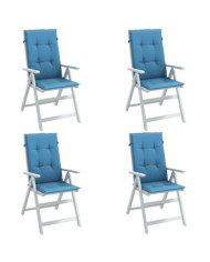 Coussins de chaise à dossier haut lot de 4 bleu mélangé tissu | Mobilier & Déco
