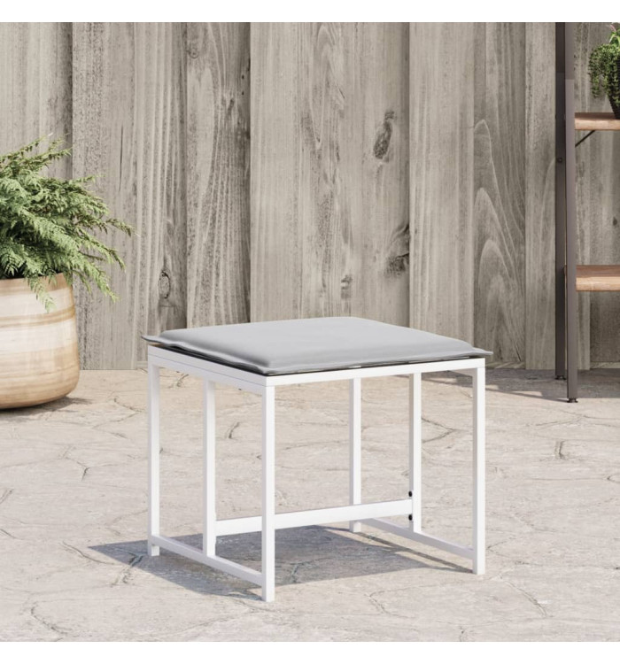 Tabourets de jardin avec coussins 4pcs blanc acier et textilène | Mobilier & Déco