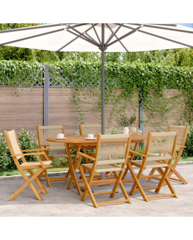 Chaises de jardin pliantes lot de 6 beige bois d'acacia massif | Mobilier & Déco