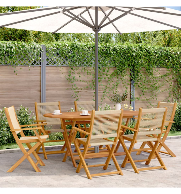Chaises de jardin pliantes lot de 6 beige bois d'acacia massif | Mobilier & Déco
