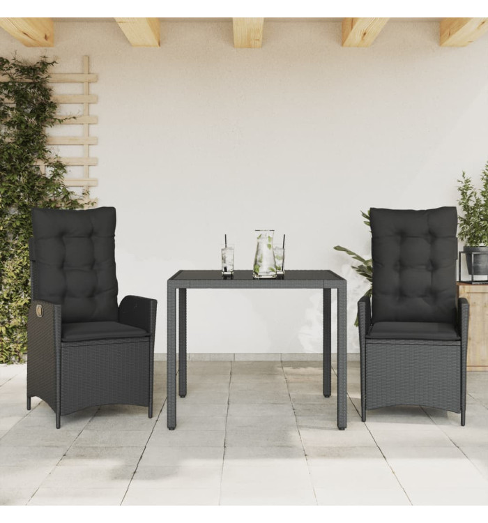 Ensemble à manger de jardin avec coussins 3 pcs Noir | Mobilier & Déco