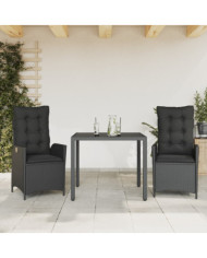 Ensemble à manger de jardin avec coussins 3 pcs Noir | Mobilier & Déco