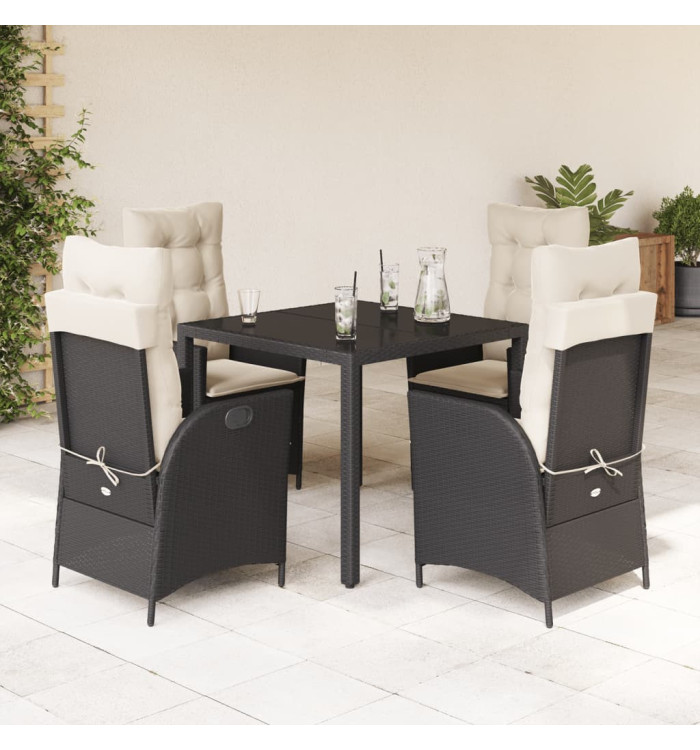 Ensemble à manger de jardin coussins 5pcs Noir Résine tressée | Mobilier & Déco