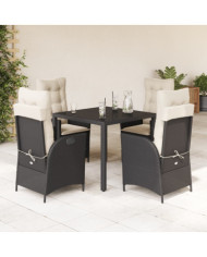 Ensemble à manger de jardin coussins 5pcs Noir Résine tressée | Mobilier & Déco