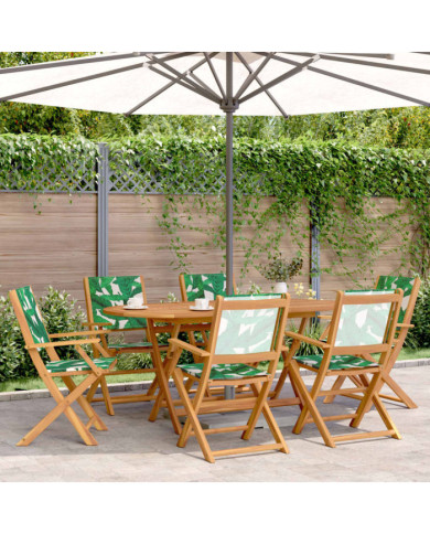 Chaises de jardin pliantes lot de 6 vert tissu et bois massif | Mobilier & Déco