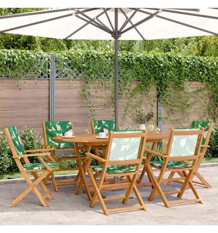 Chaises de jardin pliantes lot de 6 vert tissu et bois massif | Mobilier & Déco
