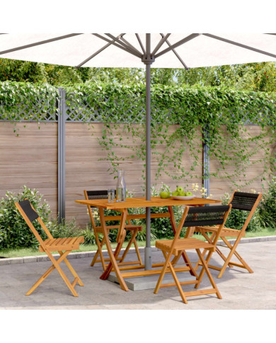 Chaises de jardin pliantes lot de 4 noir bois d'acacia massif | Mobilier & Déco