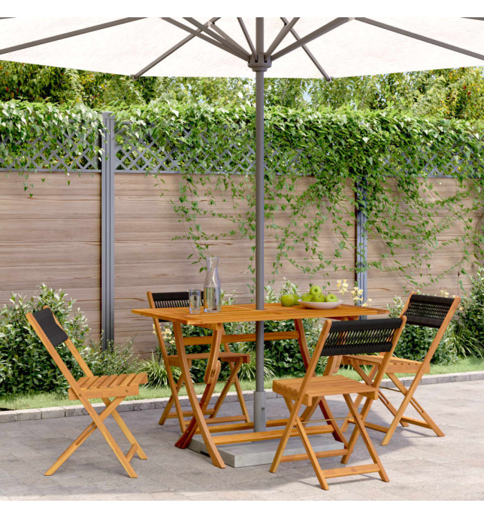 Chaises de jardin pliantes lot de 4 noir bois d'acacia massif | Mobilier & Déco