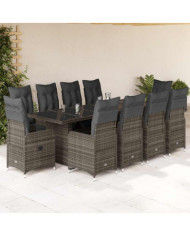Ensemble de bistro de jardin 11 pcs coussins gris poly rotin | Mobilier & Déco