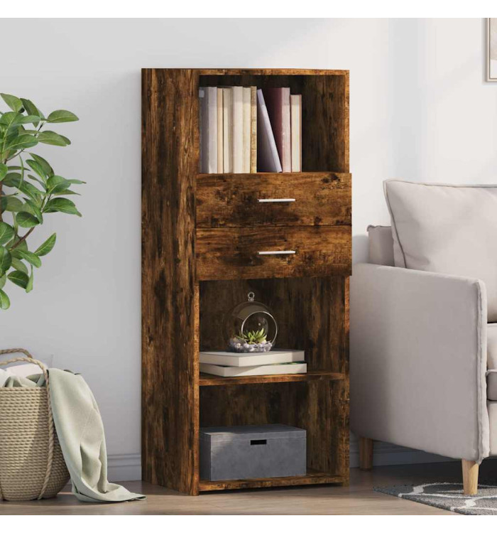 Buffet haut chêne fumé 50x42,5x124 cm bois d'ingénierie | Mobilier & Déco